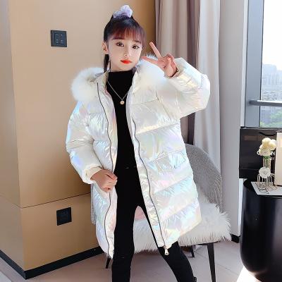 China Newest Design New Big Fur Hooded Winter Waterproof Long Sleeved Collar Cotton Children Girl Thick Coats for sale