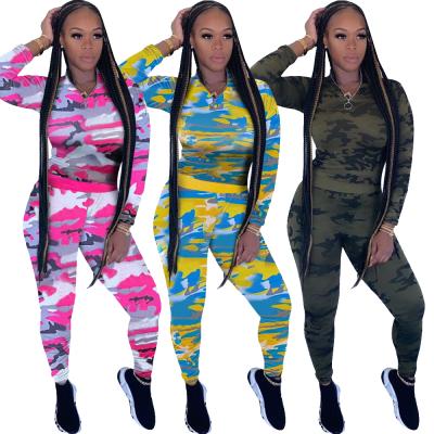 China 2021 Autumn Anti-Static New Long Sleeves Camouflage Printed Casual Pants Sports Two-Piece Set for sale