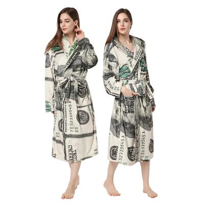 China 2021 New Breathable Wholesale Hooded Novel Flannel Mid Long Sleepwear Ladies Lapel Sleepwear Pajamas Home Clothes for sale