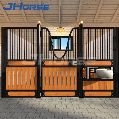 China Farm Factory Used Portable Horse Stable Steel Fence With Teak Wood Double Door Design for sale