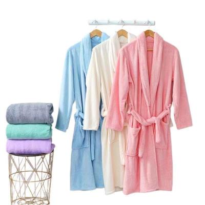 China Winter Coral Stain Fleece Stain LOGO Microfiber Thermal Bathrobe Custom Made Luxury Long Nightgown For Women for sale