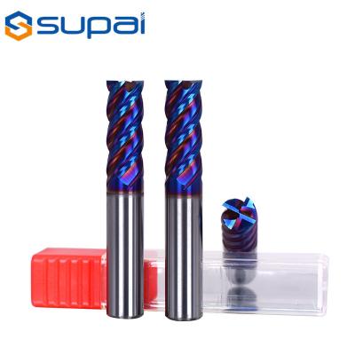 China Hardest 65 HRC Naco blue coated standard 4 flute end mill blue for steel carbide end mills for sale