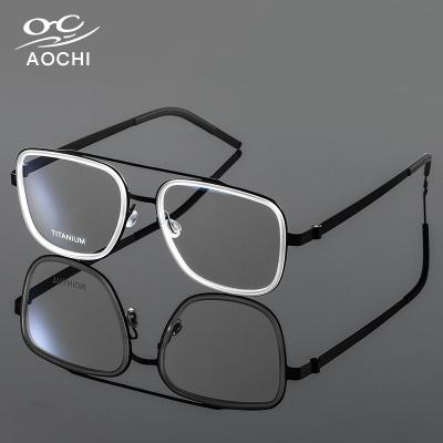 China Reading Game Working Male Computer Glasses Optical Frames Double Glass Bridge Men Women Flexible Ultralight Glasses Shape Titanium Eyewear for sale