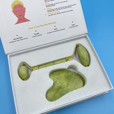 China Jade Stone Facial Roller Stone Massager Home Roller Y Gua Sha Jade Verde Beauty Jade Roller Face Ball for sale