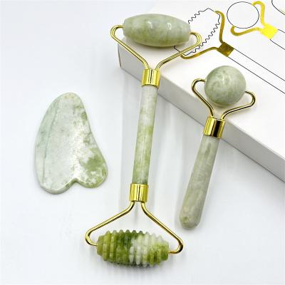 China Xiuyan Stone Jade Roller Face Massage Roller Jade Guasha Stone Set for Anti-Puffiness for sale