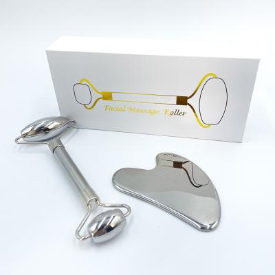 China Face Healthcare Massage Roller Gold Stainless Steel Gua Sha Set for Neck and Face for sale