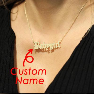 China Custom Stainless Steel Pendant Gold Necklace ID Plate Vintage Women Jewelry Chain Nameplate Name Necklace for sale