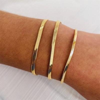 China eManco 3mm 4mm 5mm CLASSIC Snake Bracelet Stainless Steel 14k Gold Plated Thin Flat Snake Chain Bracelets for sale