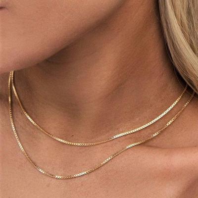 China 2022 Environmentally Friendly Box Chain 2022 Hot Selling Trend 14K Gold Square Bead 3mm Round Box Chain Ladies Necklace for sale