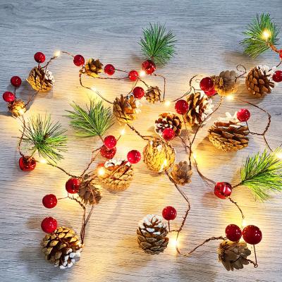 China Christmas Led String Light Led Lights Pine Cones Pine Bells Red Fruit Decoration Lights Indoor String Battery String Lights for sale