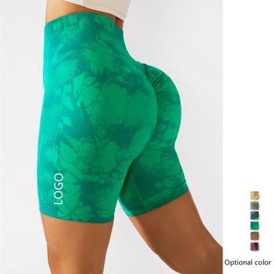 China Breathable 2022 New Premium Tie Dyed Anti-Curping Gym Shorts Women Butt Crac! crack! Seamless Leggings Yoga Fitness Shorts for sale