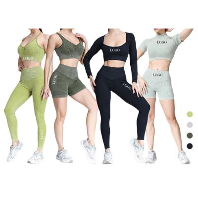 China Amazon Breathable Hot Selling Ribbed Sportswear Outfits Fitness Yoga Legging Sports Bra Seamless Shorts Grow Leading Acid Wash Gym 6 Piece Set for sale