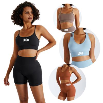 China Hot Selling 2022 Sports Workout Breathable Free Sample Summer Joggers Yoga Short Wear Teams Seamless Fitness Sports Bra And Shorts Sets for sale