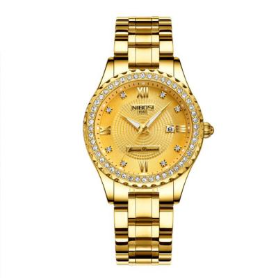 China Girl Female Crystal Watch For Women Date Rose Gold Diamond Bracelet Watch Automatic Luxury Ladies Jewelry for sale