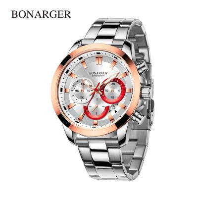 China Automatic Date Brand Gents Wrist Watch Fashion Design Stainless Steel Metal Strap Luxury Watches Third Eye Chronograph Creative Men's Watches for sale