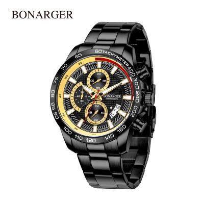 China Automatic Date Three Chronograph Eyes Quartz Watches Stainless Steel Band Unisex Watch for sale