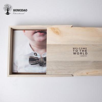 China Small Recycled Materials HONGDAO Unfinished Pine Customized Wooden Album Photo USB Box for sale