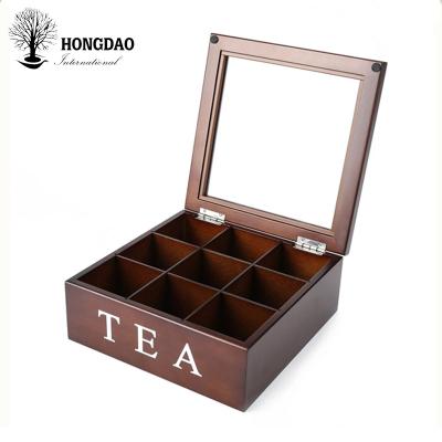 China HONGDAO Recycled Materials Painted Brown Color Wooden Tea Gift Packaging Box With Compartments for sale