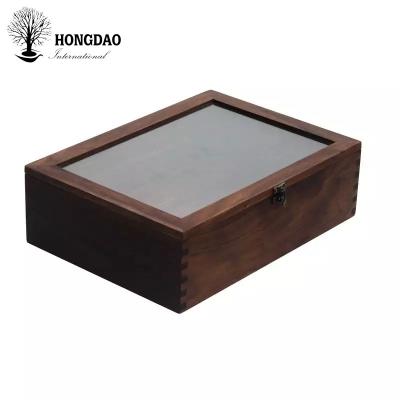 China Wholesale Recycled Materials HONGDAO Custom Gift Packaging Luxury Wooden Box With Lid Wholesale Clear Glass Top Window With Logo For Sale for sale