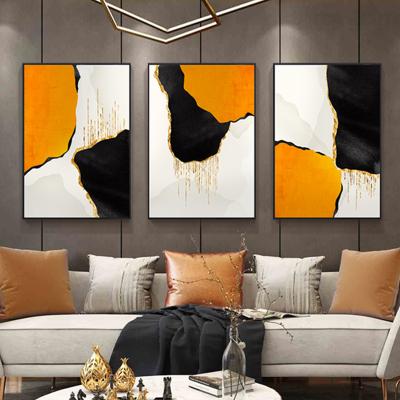 China Gold Line Painting Abstract Morandi Gold Foil Canvas Abstract Black Orange Poster Print Wall Art Pictures Nordic Painting for sale