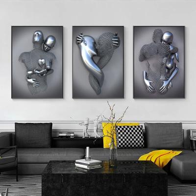 China Abstract Metal Figure Statue Art Canvas Painting Romantic Abstract Posters and Prints Wall Pictures for sale