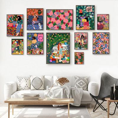 China Fashion Vintage Girl Factory Dog Wall Art Canvas Painting Nordic Abstract Abstract Art for sale