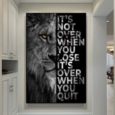 China Lion Letter Motivational Quote Art Modern Wild Animals Posters and Prints Inspirational Canvas Art for sale