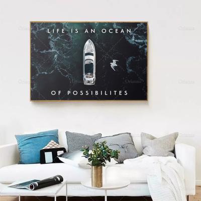 China Modern Ocean Of Possilities Quote Inspirational Motivational Wall Art Poster Mindset Canvas Painting for sale