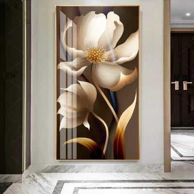 China Modern Minimalist Flower Crystal Porcelain Modern Art Glass Painting Art Home Entrance Porch Decorative for sale