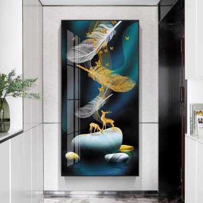 China Hyun Yu Enters Feather Hallway Light Modern Atmosphere Crystal Porcelain Painting The Entrance Hall Glass Painting Large Elk Fantasy for sale