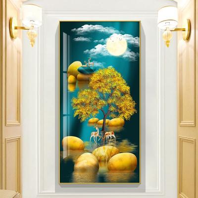 China Modern Light Luxury Entrance Hall Decoration Painting Modern Glass Painting Entrance Hallway Minimalist Crystal Porcelain Painting for sale