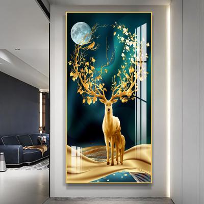 China Modern decorative rich vertical version lucky crystal porcelain tree hall entrance painting deer for sale