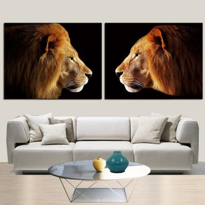 China Modern Living Room 2 Panel Animal Decoration Painting Print Lion Wall Art Painting for sale