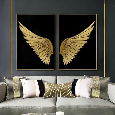 China Modern Abstract Dream Wing Canvas Painting Black and Gold Posters and Print Wall Art Picture for Living Room Home Decor for sale