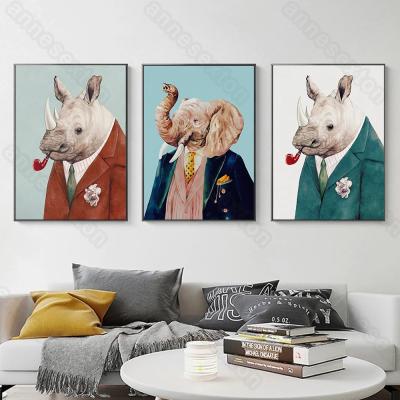 China Modern Modern Style Canvas Painting Abstract Pictures Animal Heads Elephant And Bull Human Bodies For Home Rooms Gallery Wall for sale