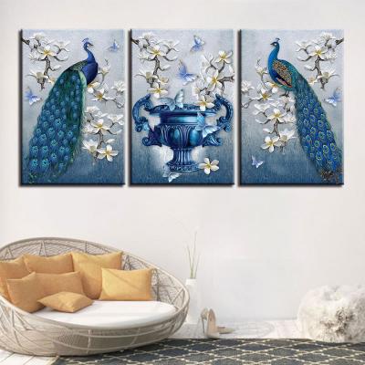 China Modern Living Room Canvas Paintings Home Wall Art Decor 3 Pieces Peacock Orchid Flowers HD Pictures Prints Butterflies Poster for sale