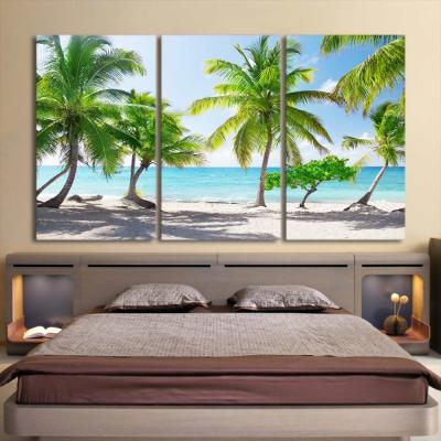 China Modern Canvas Art Wall Painting For Living Room Wall Decor 3 Piece Beach Views Coconut Tree Landscape Secenery for sale