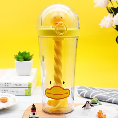 China Hot Selling 500ml Viable Creative Portable Children's Cartoon Straw Water Cute Transparent Plastic Cup for sale