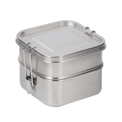 China Sustainable Hot Sale Student Worker Square 2 Tier Outdoor Stainless Steel Lunch Box With Sealed Compartment for sale