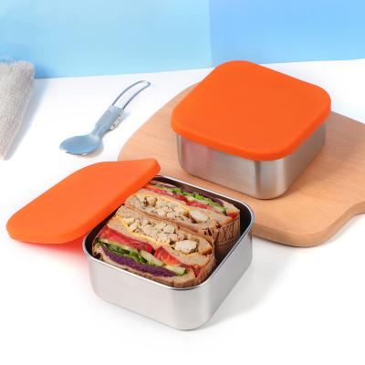 China 740ml square sustainable food grade 304 stainless steel high quality crisper with silicone lid for sale