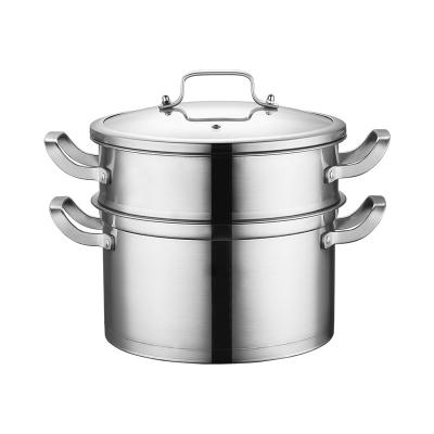 China Sustainable Hot Sale High Quality Steam Cookware 2 Row Visual Glass Lid Stainless Steel Steaming Pot for sale