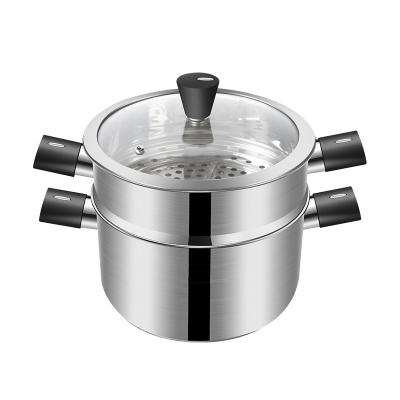 China Hot Sale 2 Row 26cm Multi-Functional Stainless Steel Thickened Steamer Pot With Visual Cover for sale