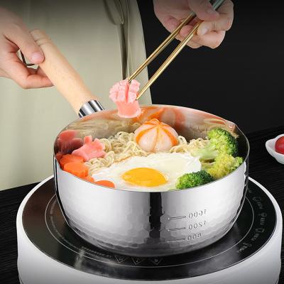 China Sustainable Hot Sale 20cm Stainless Steel Milk Pot Soup Pot Snow Pot With Wooden Handle Visual Glass Lid for sale