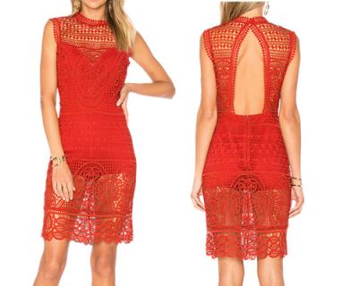 China Wholesale Customization Women's Anti-Static Clothing All Over Red Lace Blush Dress With Cutout Back for sale