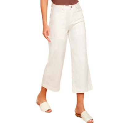 China Hot Selling Sustainable Women Wide-Leg White Cropped Jeans for sale