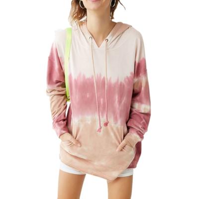 China Wholesale drop shoulder street wear anti-pilling tie dye hoodie sweatshirts women oversized with long sleeves and kangaroo pocket for sale