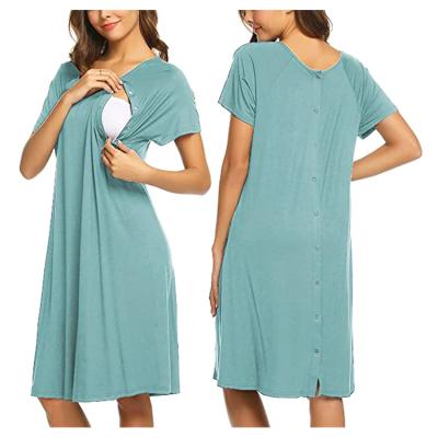 China Hot Sale Custom Made Breathable Summer Dress Women Breastfeeding Nursing Dress And Hospital Short Sleeve Maternity Nightgown for sale