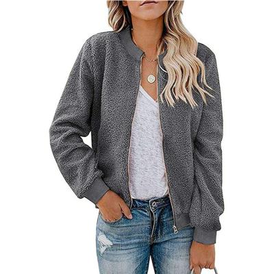 China Women's Sherpa Fleece Jacket Breathable Fake Fuzzy Long Sleeve Casual Zip Up Bomber Coat for sale