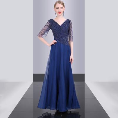 China Breathable Navy Evening Maxi Dresses Sequined Ball Gown for sale