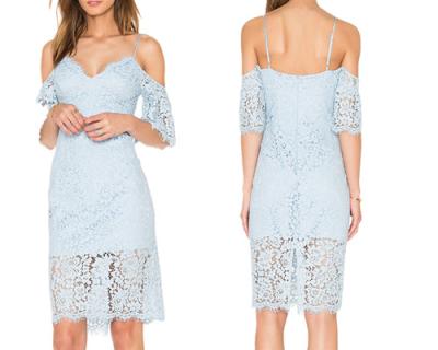 China Anti-Static Women Boutique Summer 2017 Off Shoulder All Over Sky Blue Lace Dress Lady for sale